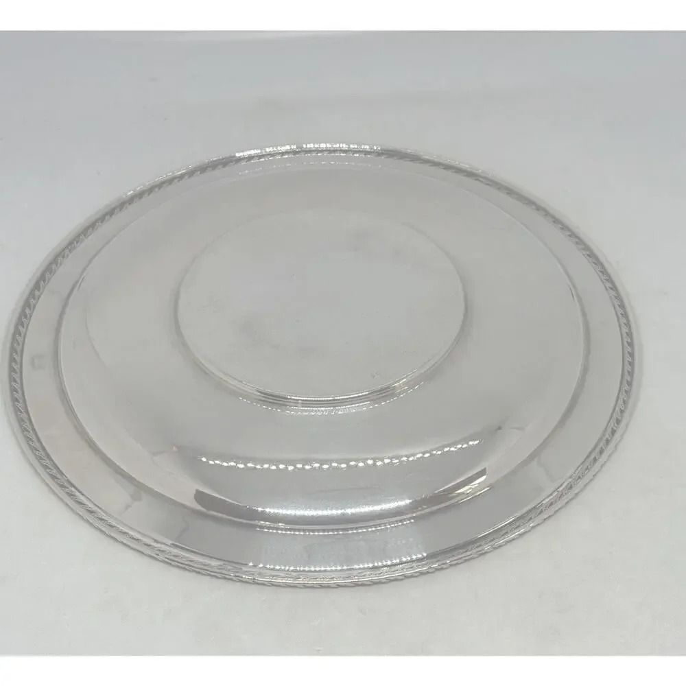 Mid 20th Century 9.5” Round Silver-Plated Serving Tray Platter Rope-Style Border